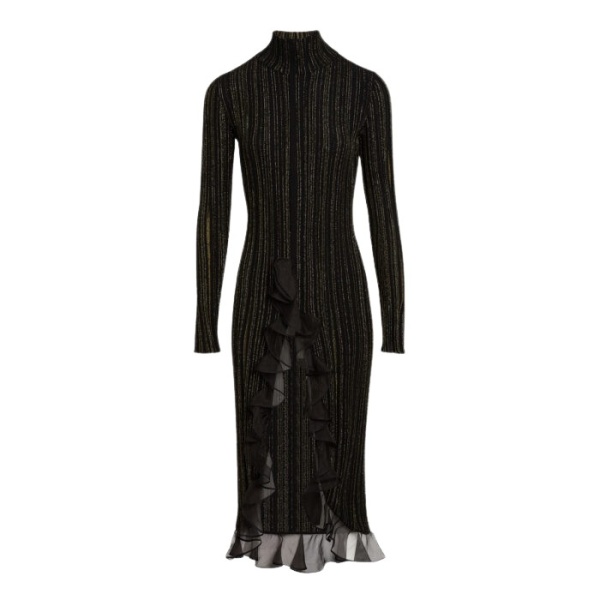 Giambattista Valli Midi Black And Gold Dress With Ruffles - Giambattista Valli Dresses - Romantic Couture - Shop at Coveti
