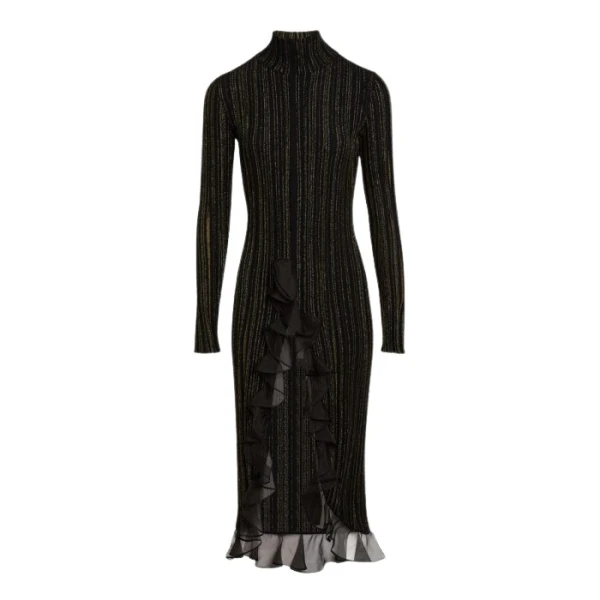 Giambattista Valli Midi Black And Gold Dress With Ruffles - Giambattista Valli Dresses - Romantic Couture - Shop at Coveti
