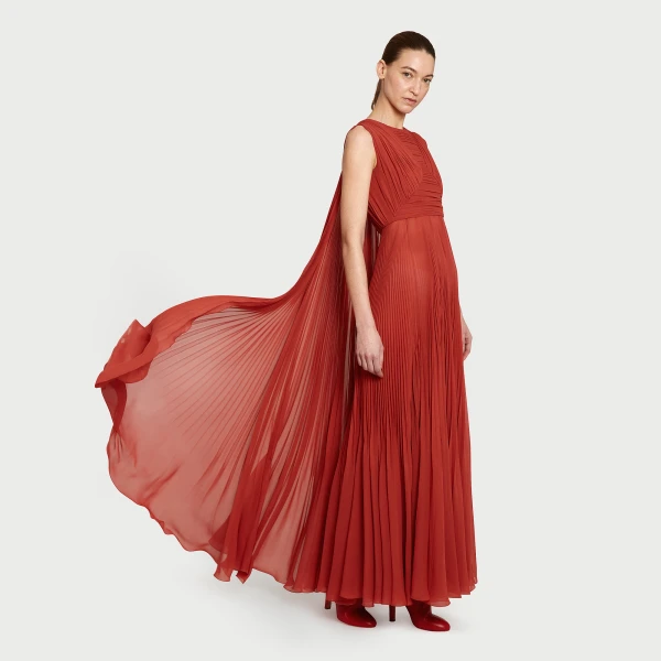 Giambattista Valli Midi Brick-Colored Draped Silk Dress - Giambattista Valli Dresses - Romantic Couture - Shop at Coveti