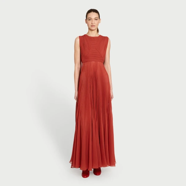 Giambattista Valli Midi Brick-Colored Draped Silk Dress - Giambattista Valli Dresses - Romantic Couture - Shop at Coveti