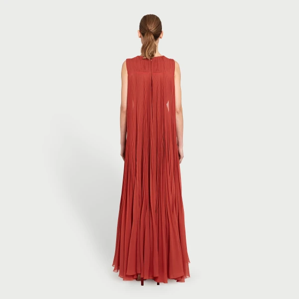 Giambattista Valli Midi Brick-Colored Draped Silk Dress - Giambattista Valli Dresses - Romantic Couture - Shop at Coveti