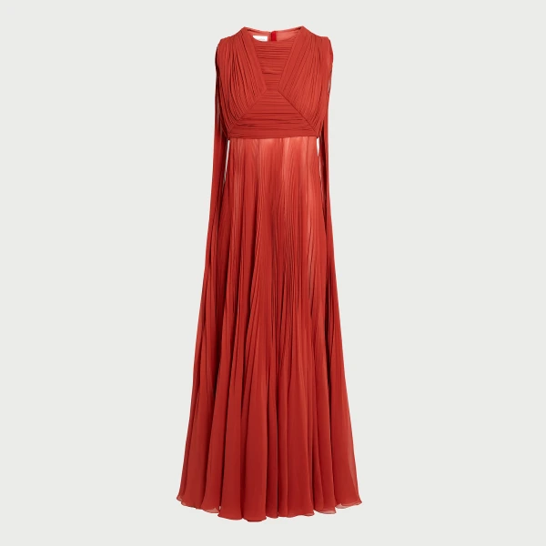 Giambattista Valli Midi Brick-Colored Draped Silk Dress - Giambattista Valli Dresses - Romantic Couture - Shop at Coveti