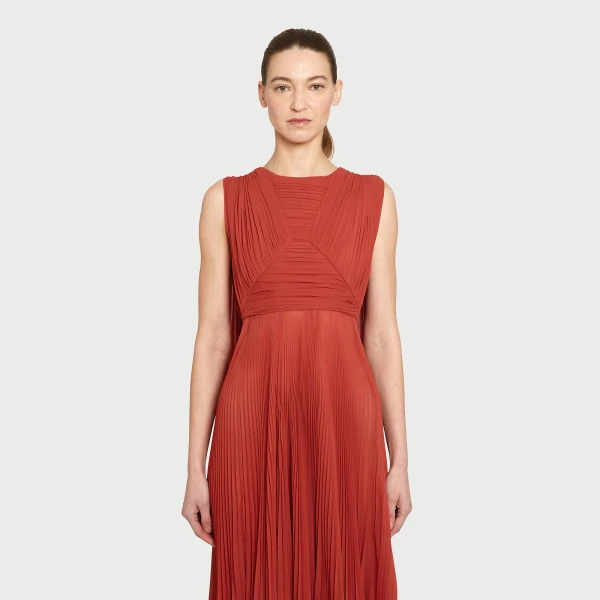 Giambattista Valli Midi Brick-Colored Draped Silk Dress - Giambattista Valli Dresses - Romantic Couture - Shop at Coveti