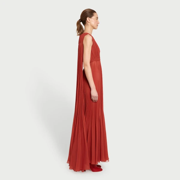 Giambattista Valli Midi Brick-Colored Draped Silk Dress - Giambattista Valli Dresses - Romantic Couture - Shop at Coveti