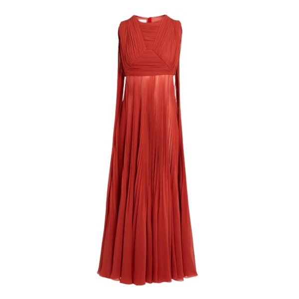 Giambattista Valli Midi Brick-Colored Draped Silk Dress - Giambattista Valli Dresses - Romantic Couture - Shop at Coveti