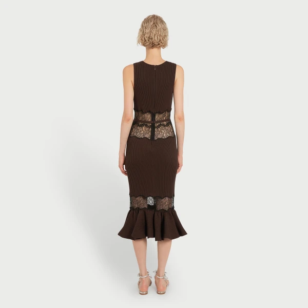 Giambattista Valli Midi Brown Knit Dress With Lace - Giambattista Valli Dresses - Romantic Couture - Shop at Coveti