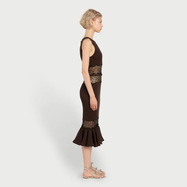 Giambattista Valli Midi Brown Knit Dress With Lace - Giambattista Valli Dresses - Romantic Couture - Shop at Coveti