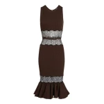 Giambattista Valli Midi Brown Knit Dress With Lace - Giambattista Valli Dresses - Romantic Couture - Shop at Coveti