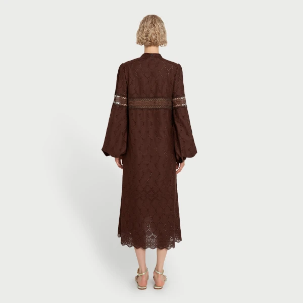 Giambattista Valli Midi Brown Saint-Gall Embroidery Dress - Giambattista Valli Dresses - Romantic Couture - Shop at Coveti