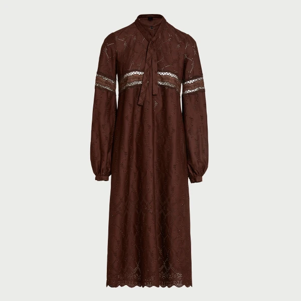 Giambattista Valli Midi Brown Saint-Gall Embroidery Dress - Giambattista Valli Dresses - Romantic Couture - Shop at Coveti