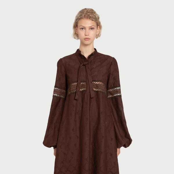 Giambattista Valli Midi Brown Saint-Gall Embroidery Dress - Giambattista Valli Dresses - Romantic Couture - Shop at Coveti