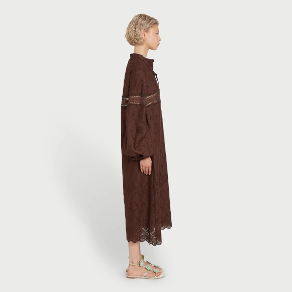 Giambattista Valli Midi Brown Saint-Gall Embroidery Dress - Giambattista Valli Dresses - Romantic Couture - Shop at Coveti