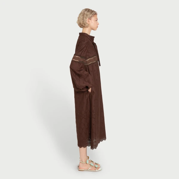 Giambattista Valli Midi Brown Saint-Gall Embroidery Dress - Giambattista Valli Dresses - Romantic Couture - Shop at Coveti