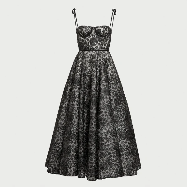 Giambattista Valli Midi Corset Dress With Shimmering Black Embroidery - Giambattista Valli Dresses - Romantic Couture - Shop at Coveti