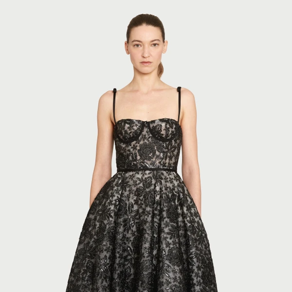 Giambattista Valli Midi Corset Dress With Shimmering Black Embroidery - Giambattista Valli Dresses - Romantic Couture - Shop at Coveti