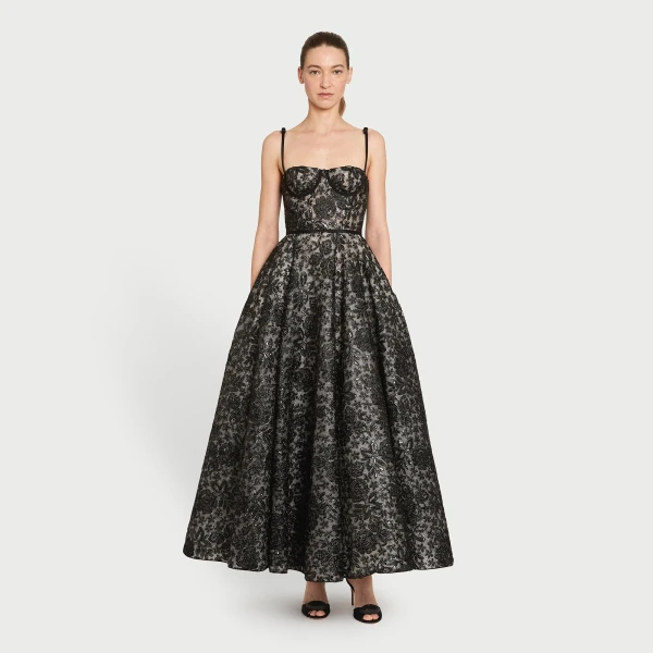 Giambattista Valli Midi Corset Dress With Shimmering Black Embroidery - Giambattista Valli Dresses - Romantic Couture - Shop at Coveti