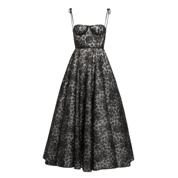 Giambattista Valli Midi Corset Dress With Shimmering Black Embroidery - Giambattista Valli Dresses - Romantic Couture - Shop at Coveti