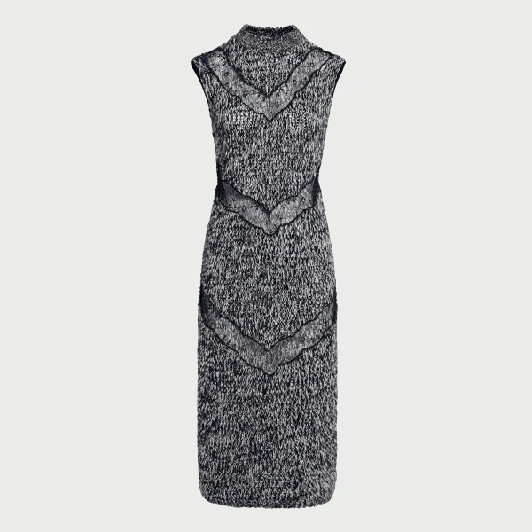 Giambattista Valli Midi Gray Wool Dress With Black Lace Details - Giambattista Valli Dresses - Romantic Couture - Shop at Coveti