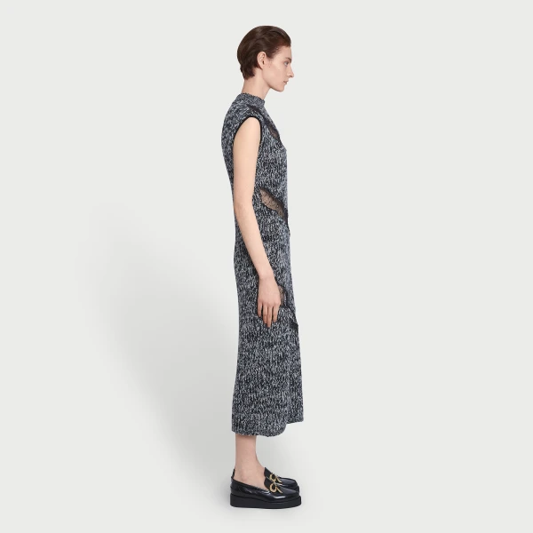 Giambattista Valli Midi Gray Wool Dress With Black Lace Details - Giambattista Valli Dresses - Romantic Couture - Shop at Coveti