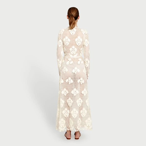 Giambattista Valli Midi Ivory Macrame Dress In Wool - Giambattista Valli Dresses - Romantic Couture - Shop at Coveti
