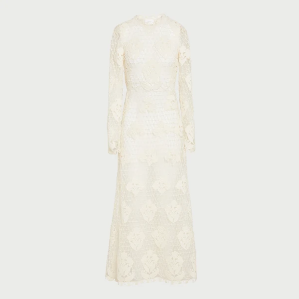 Giambattista Valli Midi Ivory Macrame Dress In Wool - Giambattista Valli Dresses - Romantic Couture - Shop at Coveti