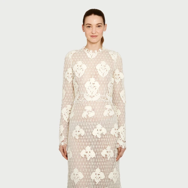 Giambattista Valli Midi Ivory Macrame Dress In Wool - Giambattista Valli Dresses - Romantic Couture - Shop at Coveti
