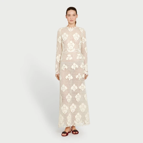 Giambattista Valli Midi Ivory Macrame Dress In Wool - Giambattista Valli Dresses - Romantic Couture - Shop at Coveti