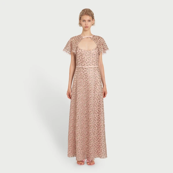 Giambattista Valli Midi Pale Pink Dress With Embroidered Daisies - Giambattista Valli Dresses - Romantic Couture - Shop at Coveti