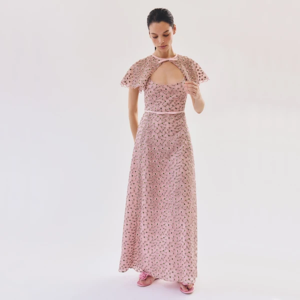 Giambattista Valli Midi Pale Pink Dress With Embroidered Daisies - Giambattista Valli Dresses - Romantic Couture - Shop at Coveti