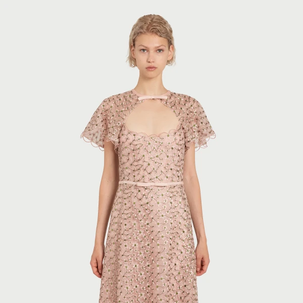 Giambattista Valli Midi Pale Pink Dress With Embroidered Daisies - Giambattista Valli Dresses - Romantic Couture - Shop at Coveti