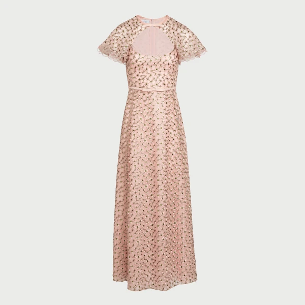 Giambattista Valli Midi Pale Pink Dress With Embroidered Daisies - Giambattista Valli Dresses - Romantic Couture - Shop at Coveti