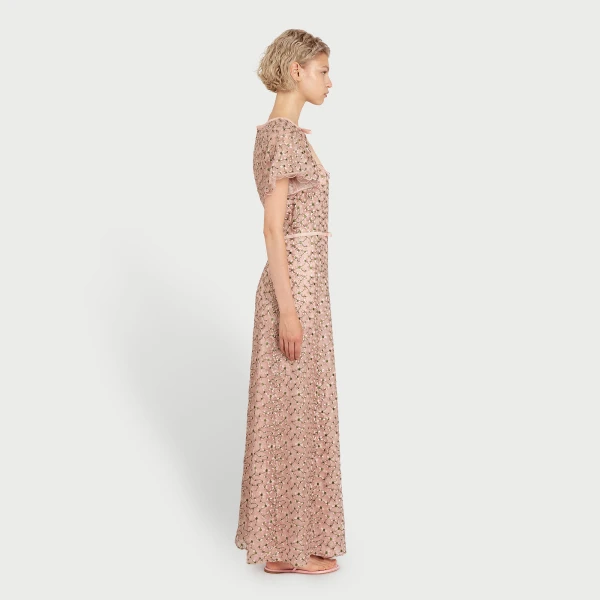 Giambattista Valli Midi Pale Pink Dress With Embroidered Daisies - Giambattista Valli Dresses - Romantic Couture - Shop at Coveti