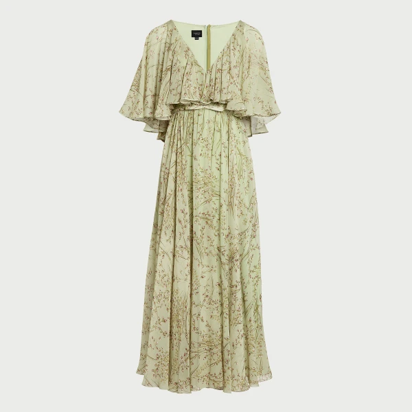 Giambattista Valli Midi Wild Flowers Green Silk Dress With Cape - Giambattista Valli Dresses - Romantic Couture - Shop at Coveti
