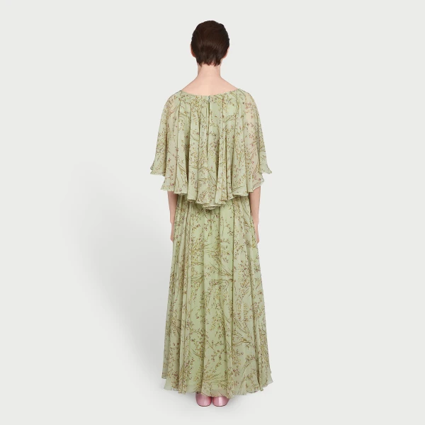 Giambattista Valli Midi Wild Flowers Green Silk Dress With Cape - Giambattista Valli Dresses - Romantic Couture - Shop at Coveti