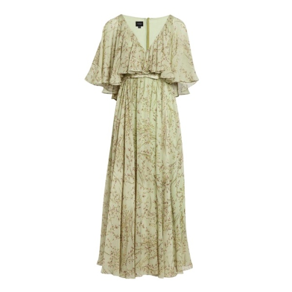 Giambattista Valli Midi Wild Flowers Green Silk Dress With Cape - Giambattista Valli Dresses - Romantic Couture - Shop at Coveti
