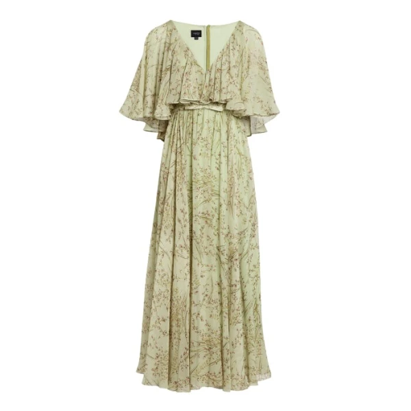 Giambattista Valli Midi Wild Flowers Green Silk Dress With Cape - Giambattista Valli Dresses - Romantic Couture - Shop at Coveti