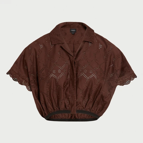 Giambattista Valli Mini Brown Pointelle Blouse - Giambattista Valli Tops - Romantic Couture - Shop at Coveti