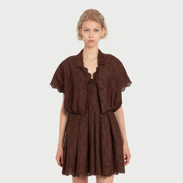Giambattista Valli Mini Brown Pointelle Blouse - Giambattista Valli Tops - Romantic Couture - Shop at Coveti
