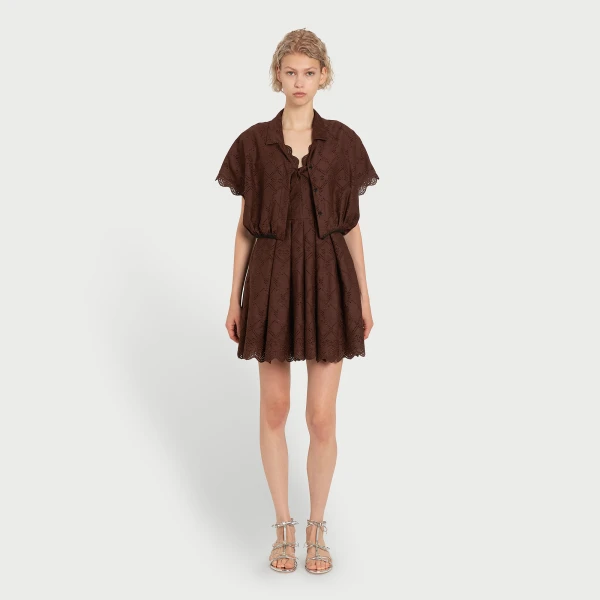 Giambattista Valli Mini Brown Pointelle Blouse - Giambattista Valli Tops - Romantic Couture - Shop at Coveti