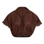 Giambattista Valli Mini Brown Pointelle Blouse - Giambattista Valli Tops - Romantic Couture - Shop at Coveti