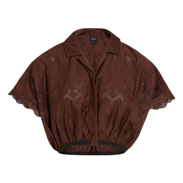 Giambattista Valli Mini Brown Pointelle Blouse - Giambattista Valli Tops - Romantic Couture - Shop at Coveti