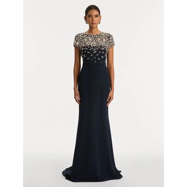 Oscar de la Renta Mosaic Crystal Embroidered Cady Gown - Oscar de la Renta Dresses - American Couture - Shop at Coveti
