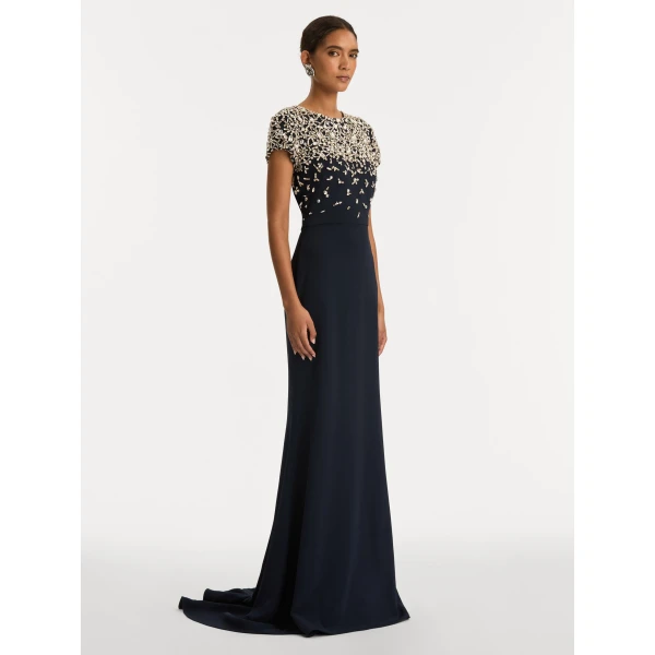 Oscar de la Renta Mosaic Crystal Embroidered Cady Gown - Oscar de la Renta Dresses - American Couture - Shop at Coveti