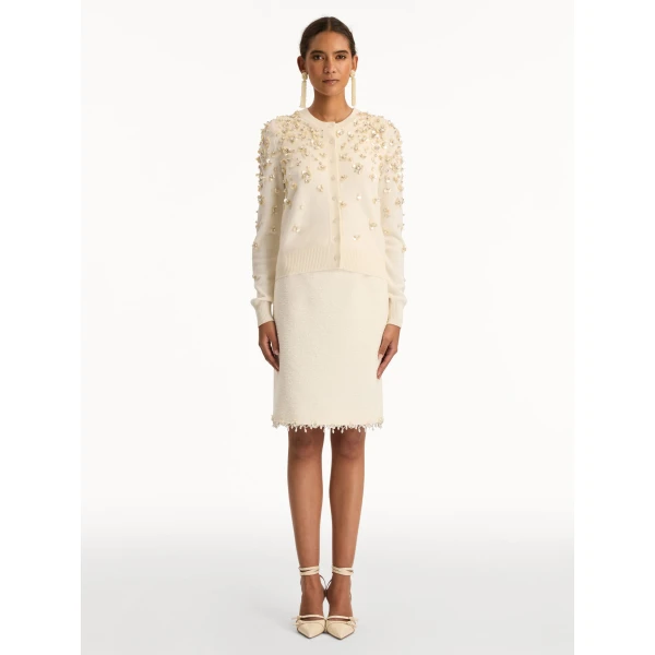 Oscar de la Renta Mother of Pearl Embroidered Cardigan - Oscar de la Renta Knitwear - American Couture - Shop at Coveti