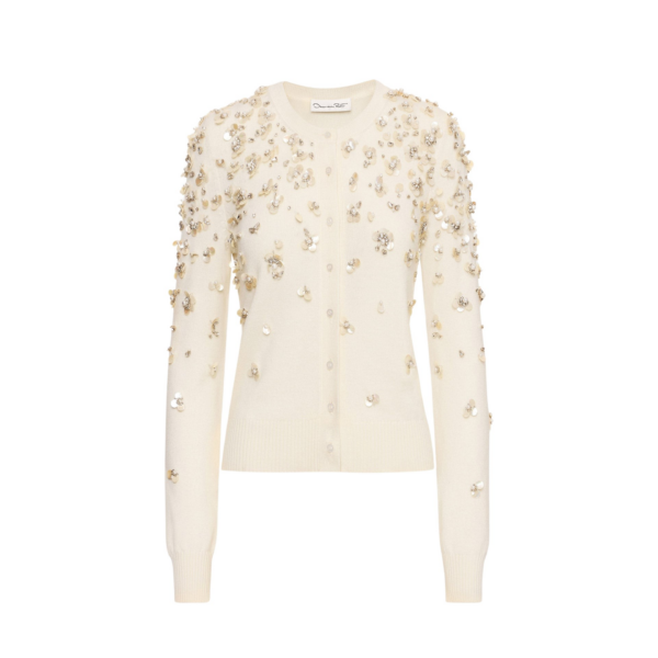 Oscar de la Renta Mother of Pearl Embroidered Cardigan - Oscar de la Renta Knitwear - American Couture - Shop at Coveti
