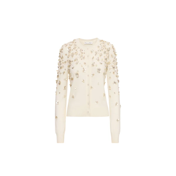 Oscar de la Renta Mother of Pearl Embroidered Cardigan - Oscar de la Renta Knitwear - American Couture - Shop at Coveti