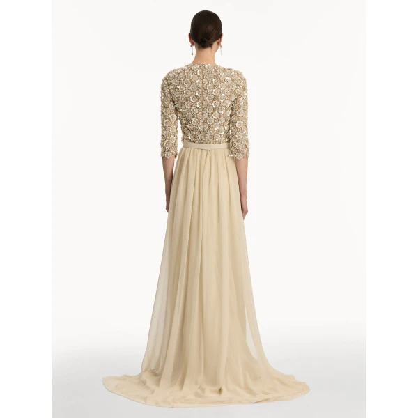 Oscar de la Renta Mother of Pearl Embroidered Gown - Oscar de la Renta Dresses - American Couture - Shop at Coveti