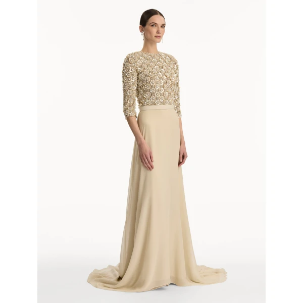 Oscar de la Renta Mother of Pearl Embroidered Gown - Oscar de la Renta Dresses - American Couture - Shop at Coveti