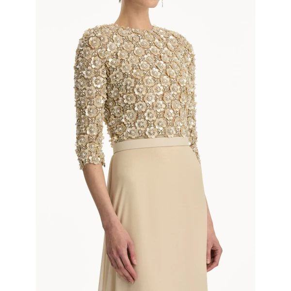 Oscar de la Renta Mother of Pearl Embroidered Gown - Oscar de la Renta Dresses - American Couture - Shop at Coveti