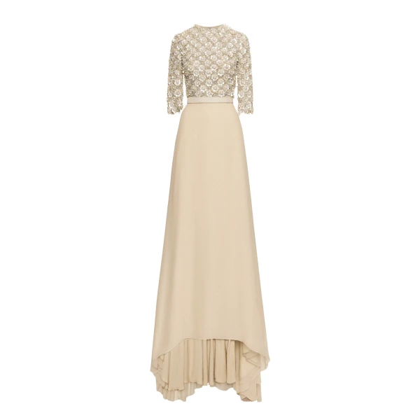 Oscar de la Renta Mother of Pearl Embroidered Gown - Oscar de la Renta Dresses - American Couture - Shop at Coveti